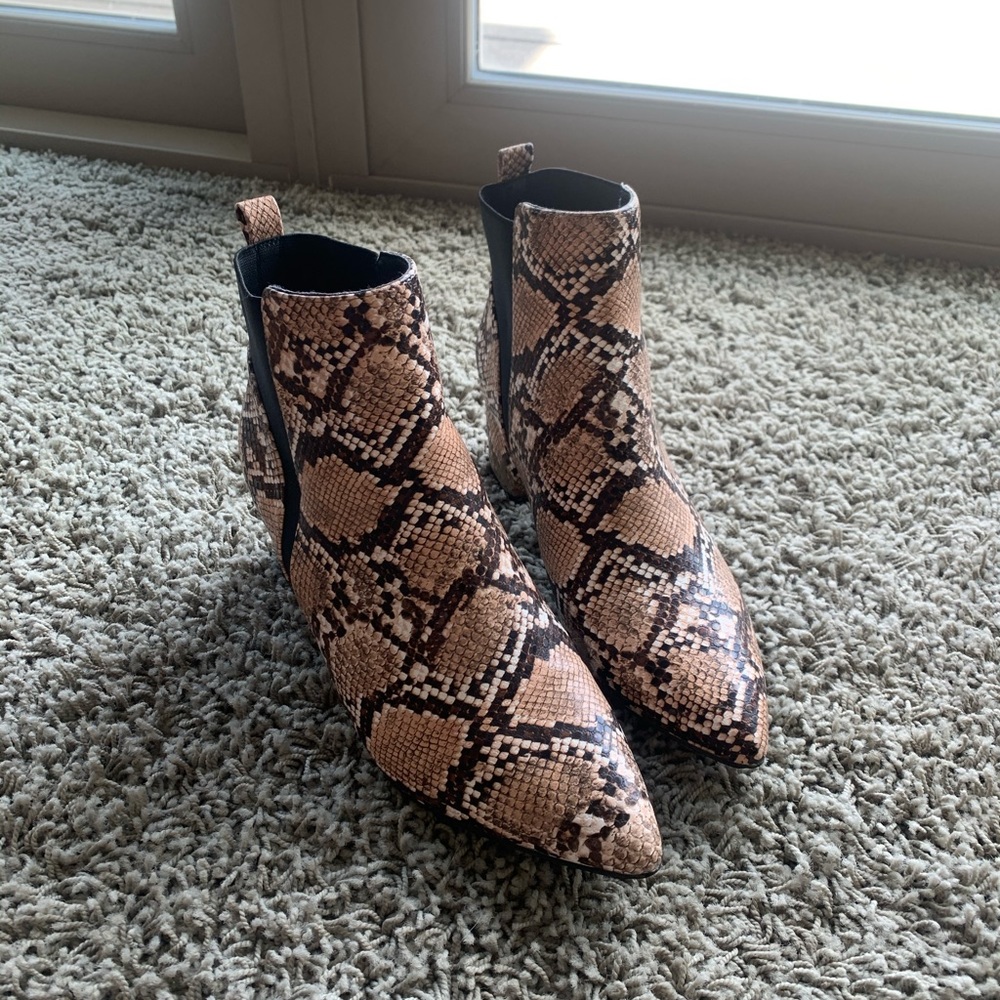 Snakeskin print booties